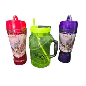 Busch Garden Refillable Souvenir Cups  | Red & Blue Sherika Coaster Straw & Cup